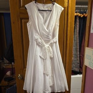 Calvin Klein White Ruched V-Neck Midi Dress